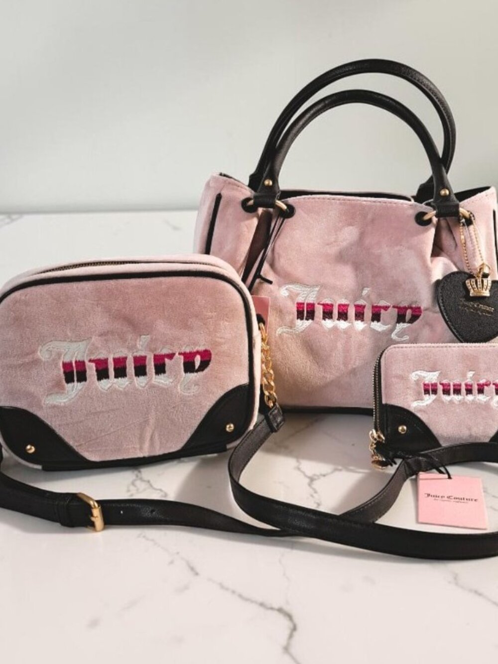 Juicy Couture Dusty Pink Retro Vibe Satchel Crossbody & Wallet Bundle